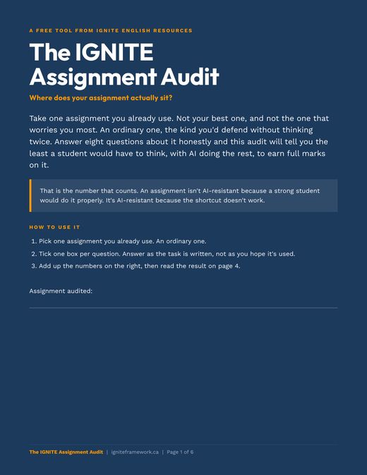 Page one of the IGNITE Assignment Audit, titled Where Does Your Assignment Actually Sit?
