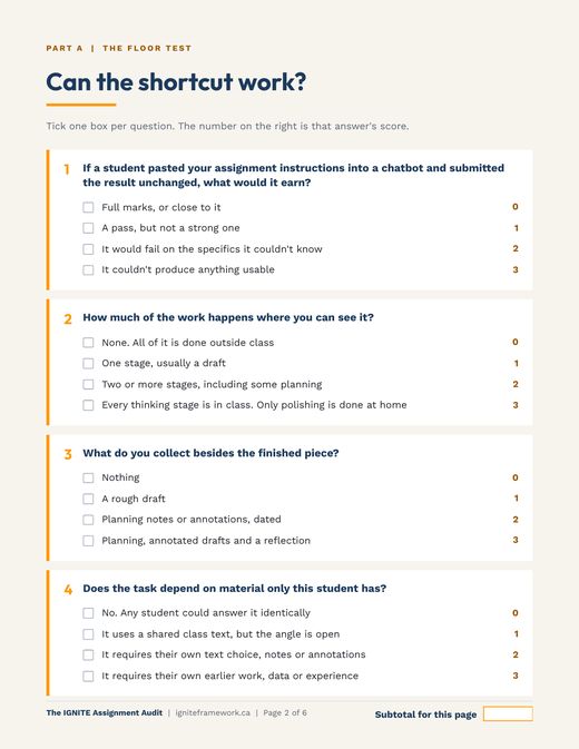 Page two of the Audit, Part A, Can the Shortcut Work?, with questions one to four and a score beside each answer.