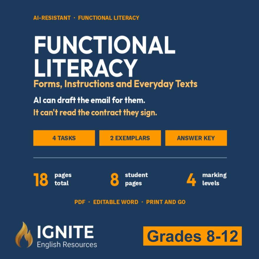 Cover of Functional Literacy: Forms, Instructions and Everyday Texts, Grades 8 to 12, on Teachers Pay Teachers