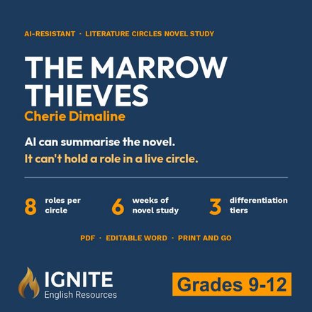 Cover of The Marrow Thieves novel study by Cherie Dimaline, a literature circles unit for Grades 9 to 12, on Teachers Pay Teachers